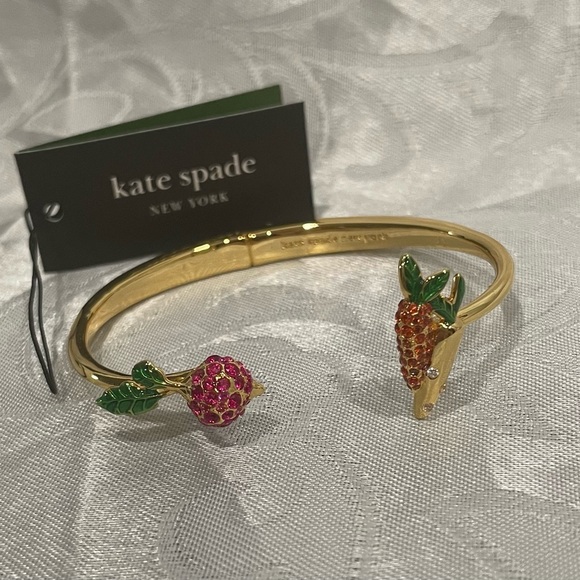 Kate Spade Gold Bangle with Pink and Orange Fruit Accents New - Picture 4 of 7